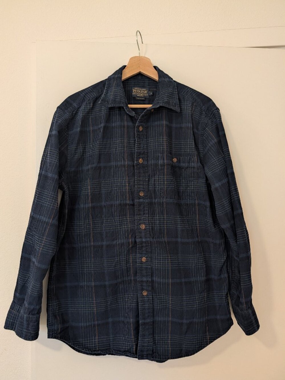 Pendleton Wayne Corduroy Shirt, Medium, Blue Plaid